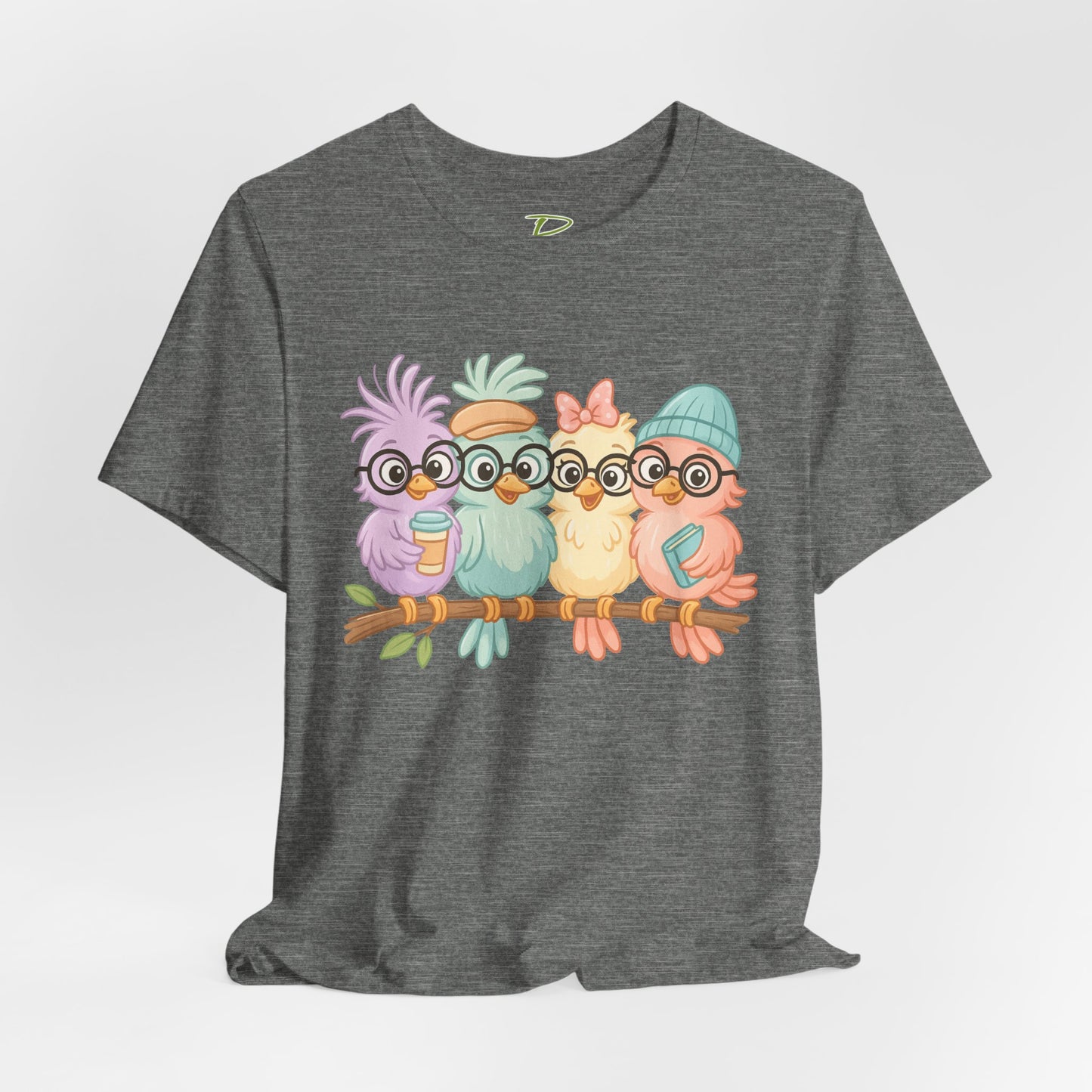 Cute Bird Friends Short Sleeve T-shirt - Perfect Gift for Animal Lovers - Lightweight Fabric Tee