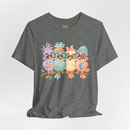 Cute Bird Friends Short Sleeve T-shirt - Perfect Gift for Animal Lovers - Lightweight Fabric Tee