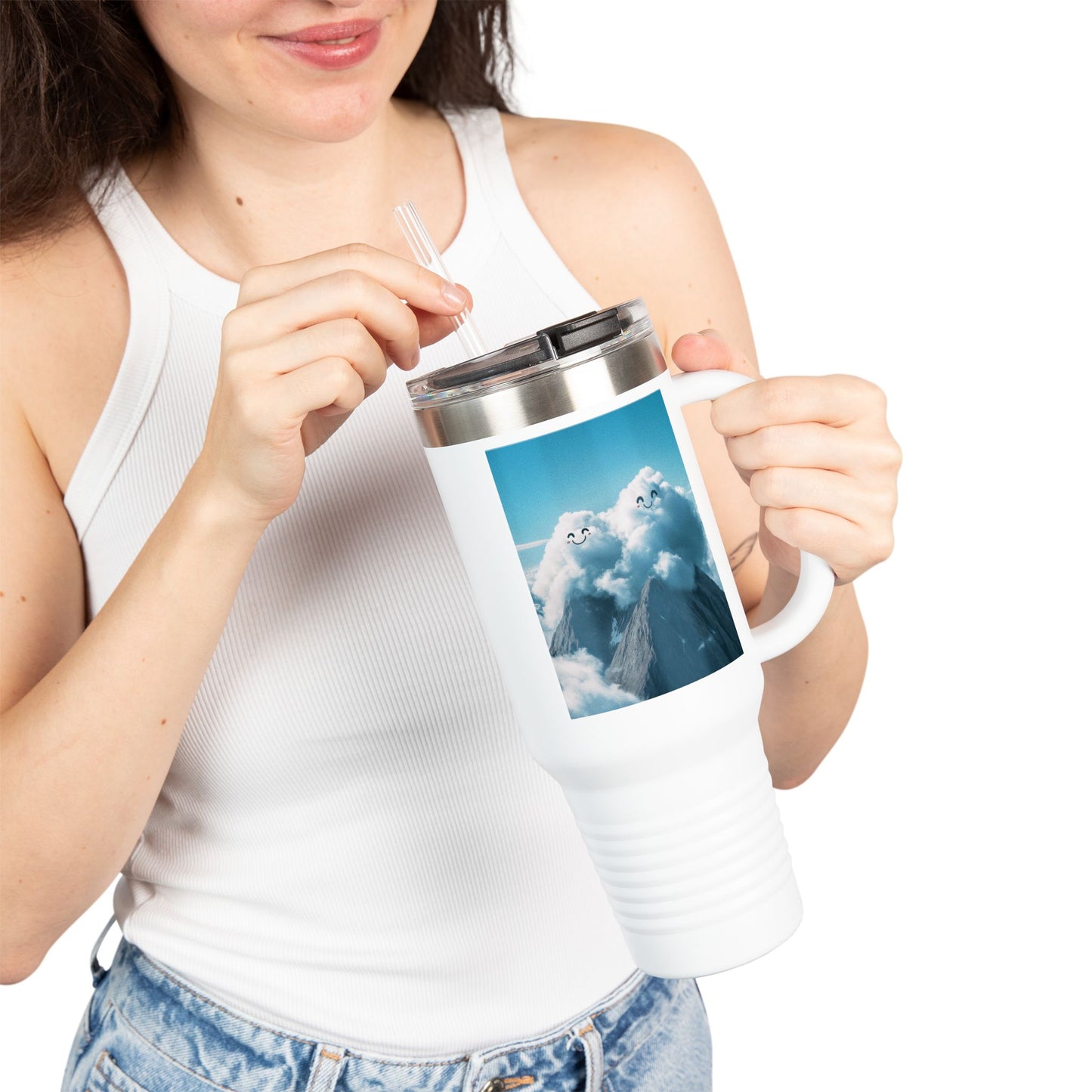 Insulated Travel Mug, 40oz - Cloud Smiles Design Insulated Mug