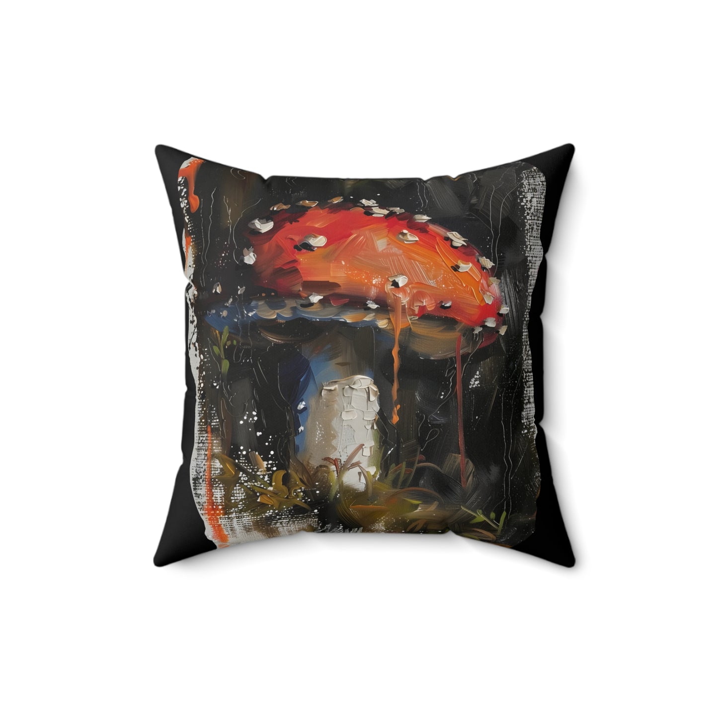 Mushroom Oil colored Square Cushion (Black)