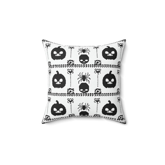 Halloween Pillow - Spun Polyester Square Pillow with Skulls, Pumpkins, and Spiders Design