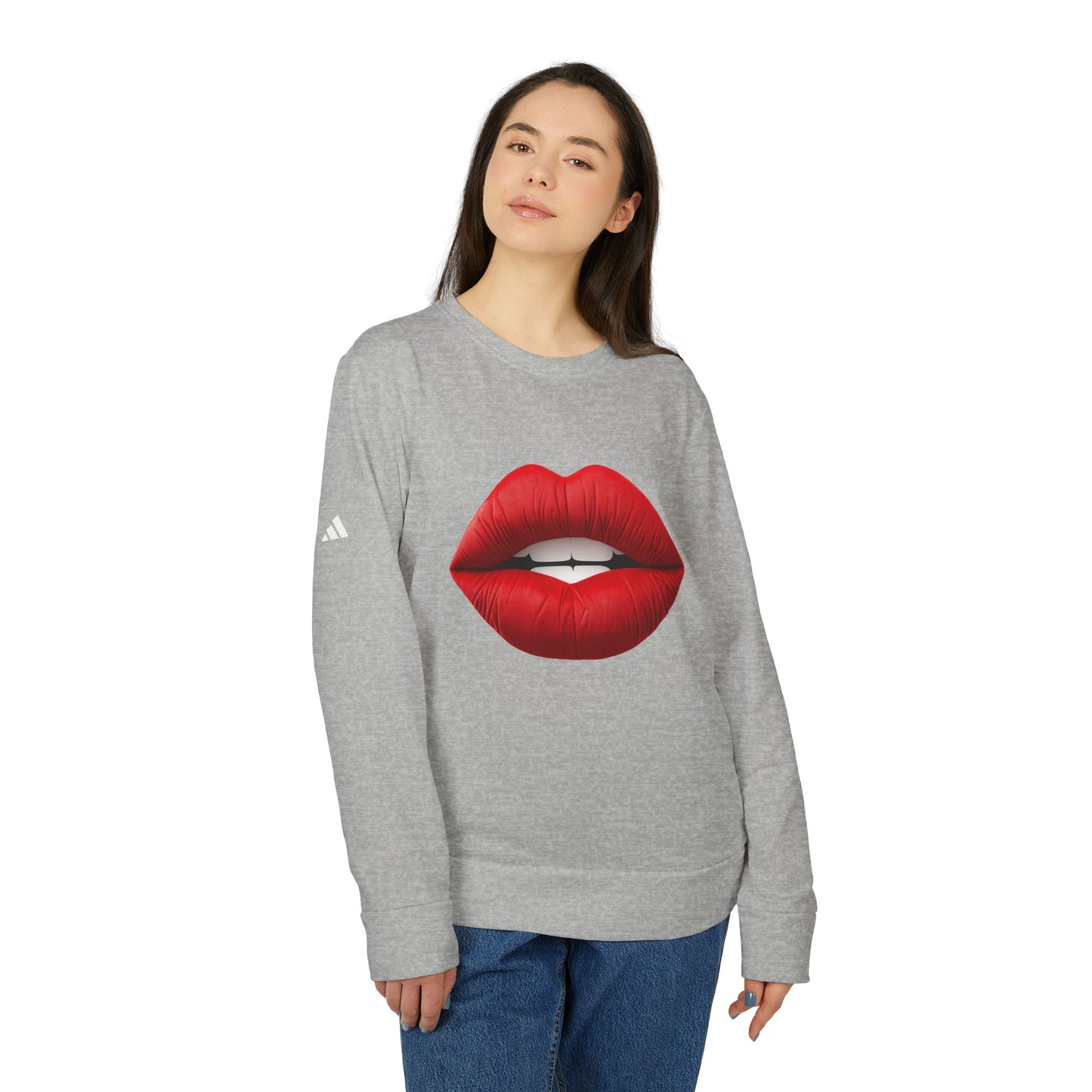 Adidas Women's Fleece Crewneck Sweatshirt with Red lips-shaped design