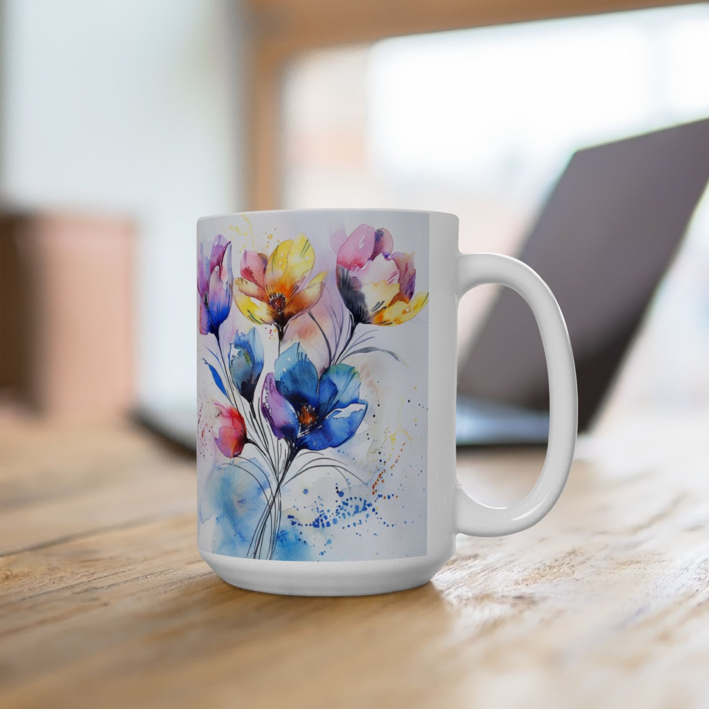 Ceramic Mug, Watercolor Artistic Florals, (11oz, 15oz)