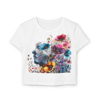 Floral Dreamscape Women Baby Tee - Artistic Short-Sleeve Top for Nature Lovers