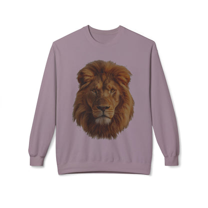 Unisex Midweight Soft style Fleece Crewneck Sweatshirt - Majestic Lion Design Sweatshirt