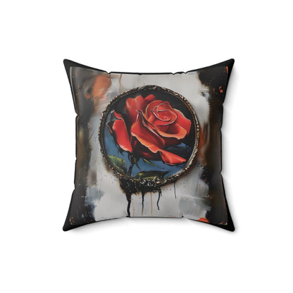 Rose Throw Pillow with Black Background – Red Floral Decorative Square Cushion for Sofa or Bed