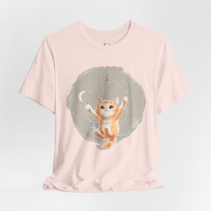 Cute Smiling Cat Cartoon T-shirt - Lightweight Fabric Tee