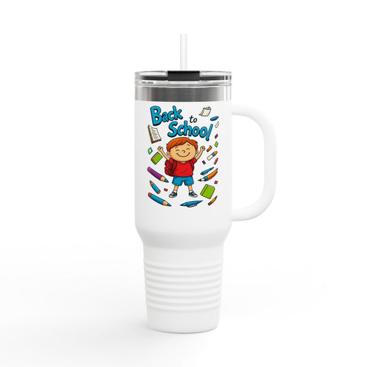 Back to School Insulated Travel Mug, 40oz - Colorful Design for Kids