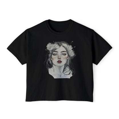 Boho Floral Women's Boxy Tee - Artistic Graphic T-Shirt for Everyday Style