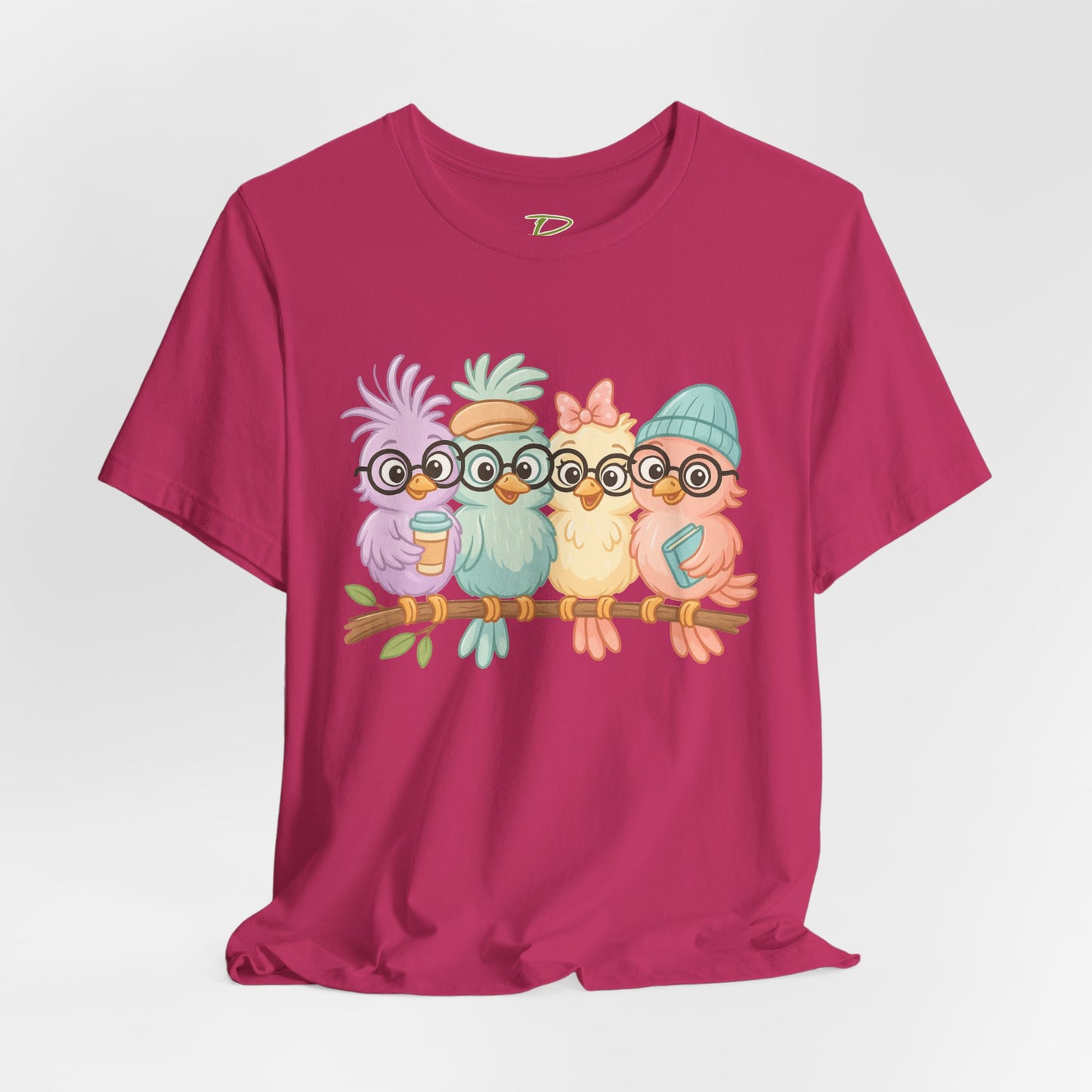 Cute Bird Friends Short Sleeve T-shirt - Perfect Gift for Animal Lovers - Lightweight Fabric Tee