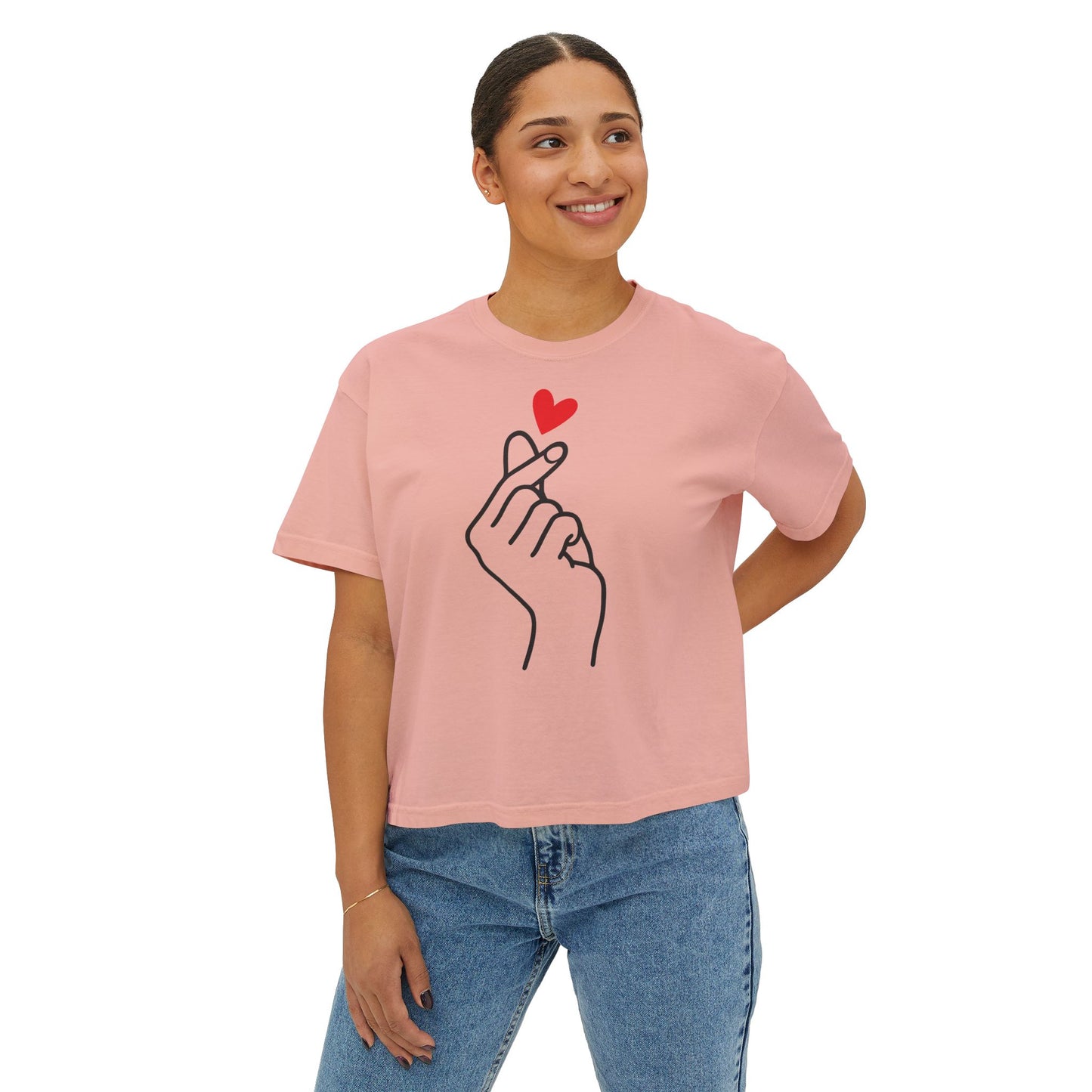 Women's Boxy Tee with Heart Design, Cute Casual T-Shirt, Gifts for Her, Love Themed Apparel, Easy Summer Style, Trendy Everyday Wear