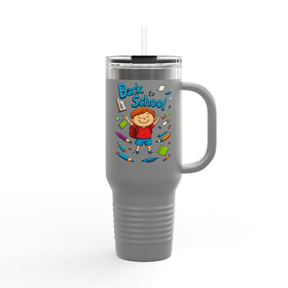 Back to School Insulated Travel Mug, 40oz - Colorful Design for Kids
