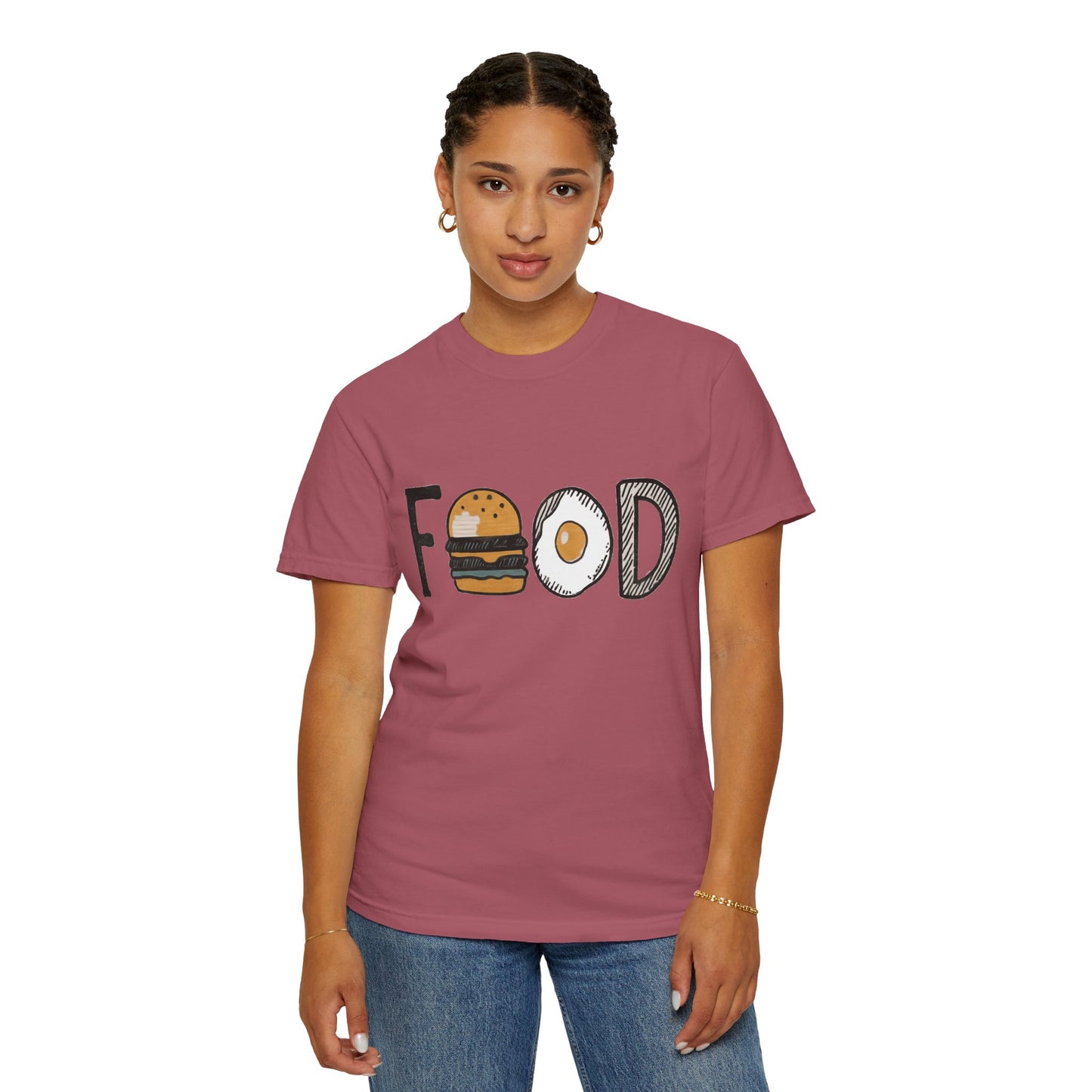 Food Unisex Garment-Dyed T-Shirt | Fun Burger & Egg Graphic