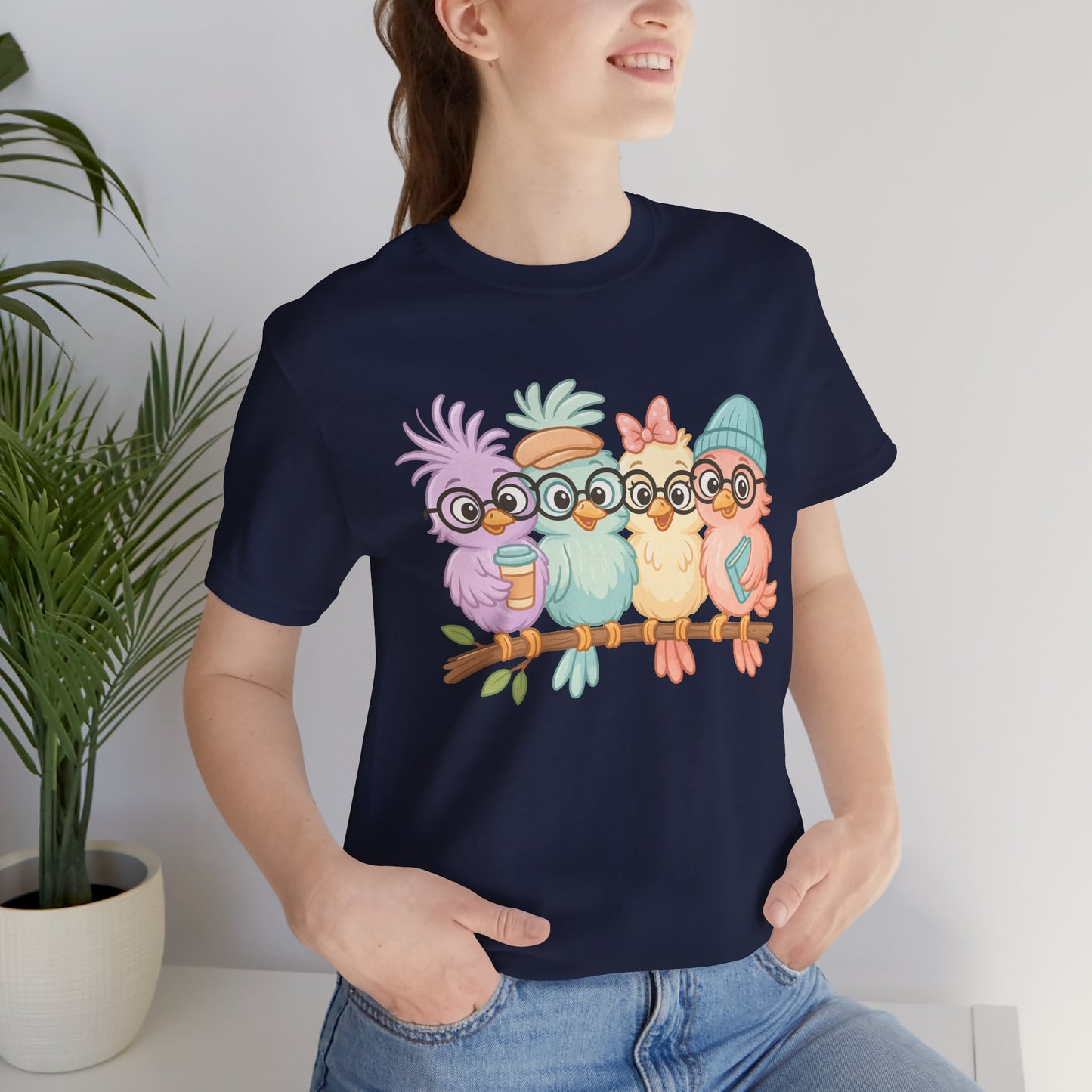 Cute Bird Friends Short Sleeve T-shirt - Perfect Gift for Animal Lovers - Lightweight Fabric Tee