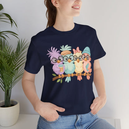 Cute Bird Friends Short Sleeve T-shirt - Perfect Gift for Animal Lovers - Lightweight Fabric Tee