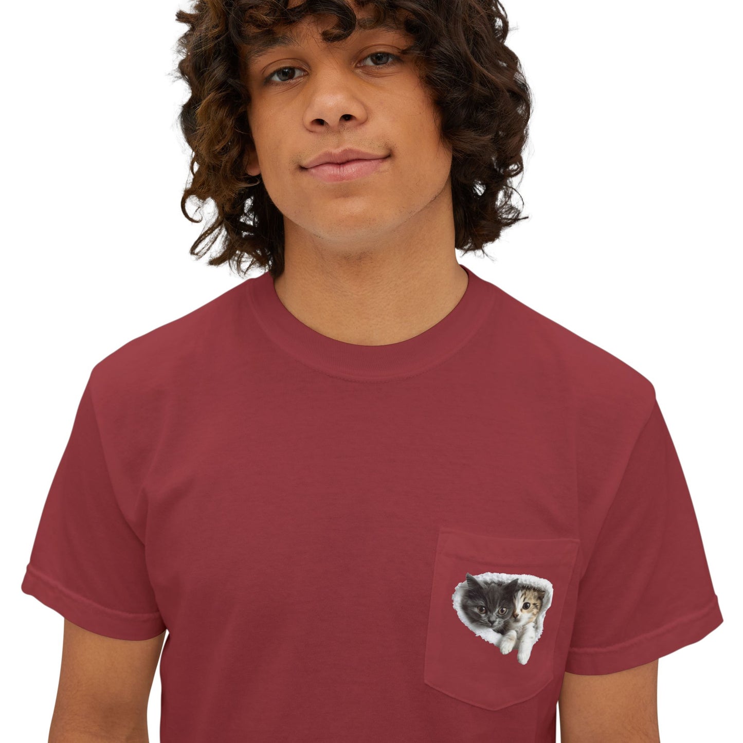 Garment-Dyed Pocket T-Shirt with Adorable Cat Design, Casual Wear, Gift for Cat Lovers, Summer Fashion, Everyday Essentials