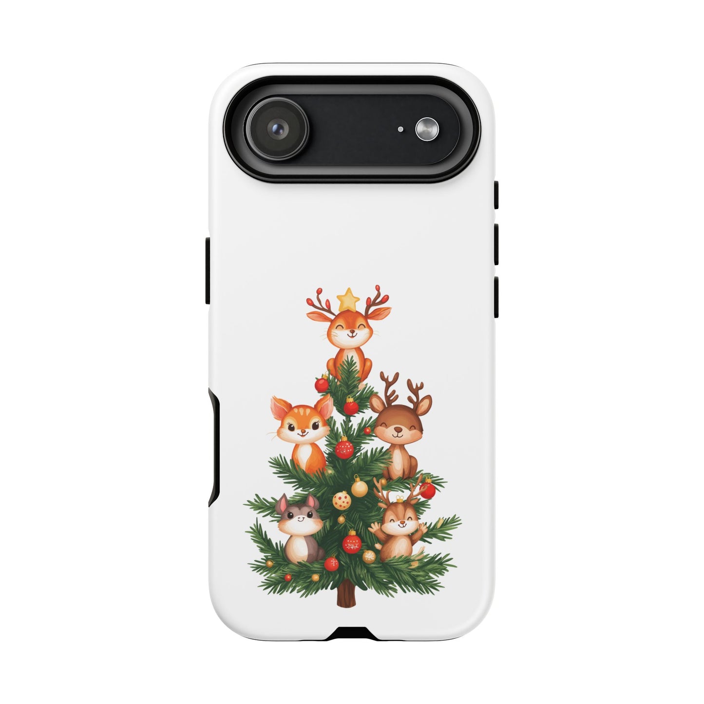 Festive Phone Case - iPhone, Samsung, and Google case - Cute Forest Animals on a Christmas Tree Case