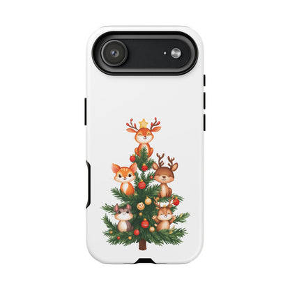 Festive Phone Case - iPhone, Samsung, and Google case - Cute Forest Animals on a Christmas Tree Case