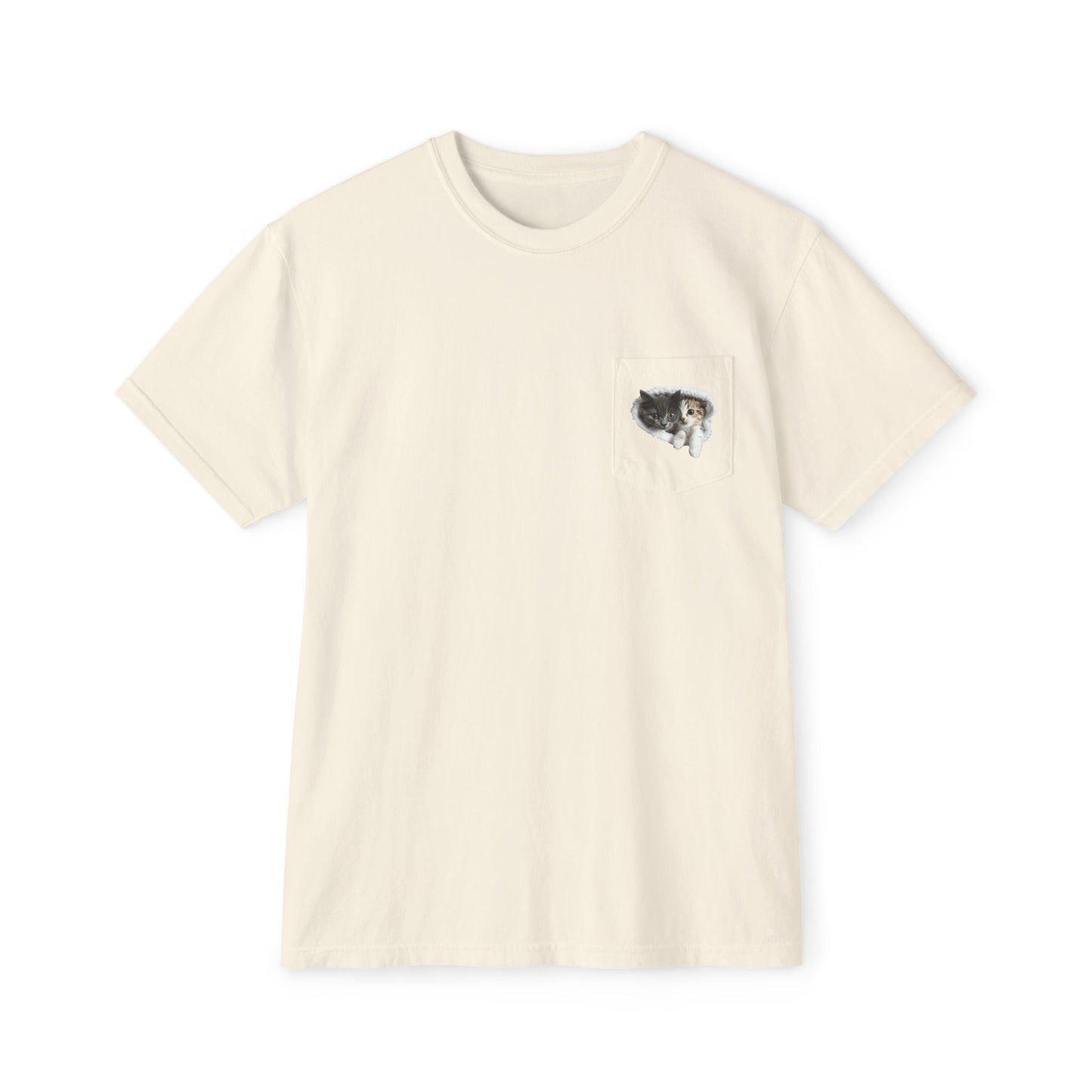 Garment-Dyed Pocket T-Shirt with Adorable Cat Design, Casual Wear, Gift for Cat Lovers, Summer Fashion, Everyday Essentials