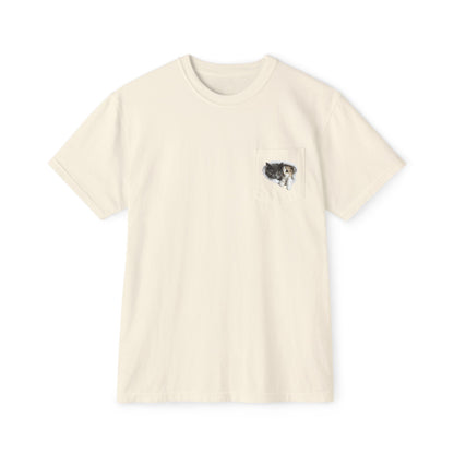 Garment-Dyed Pocket T-Shirt with Adorable Cat Design, Casual Wear, Gift for Cat Lovers, Summer Fashion, Everyday Essentials