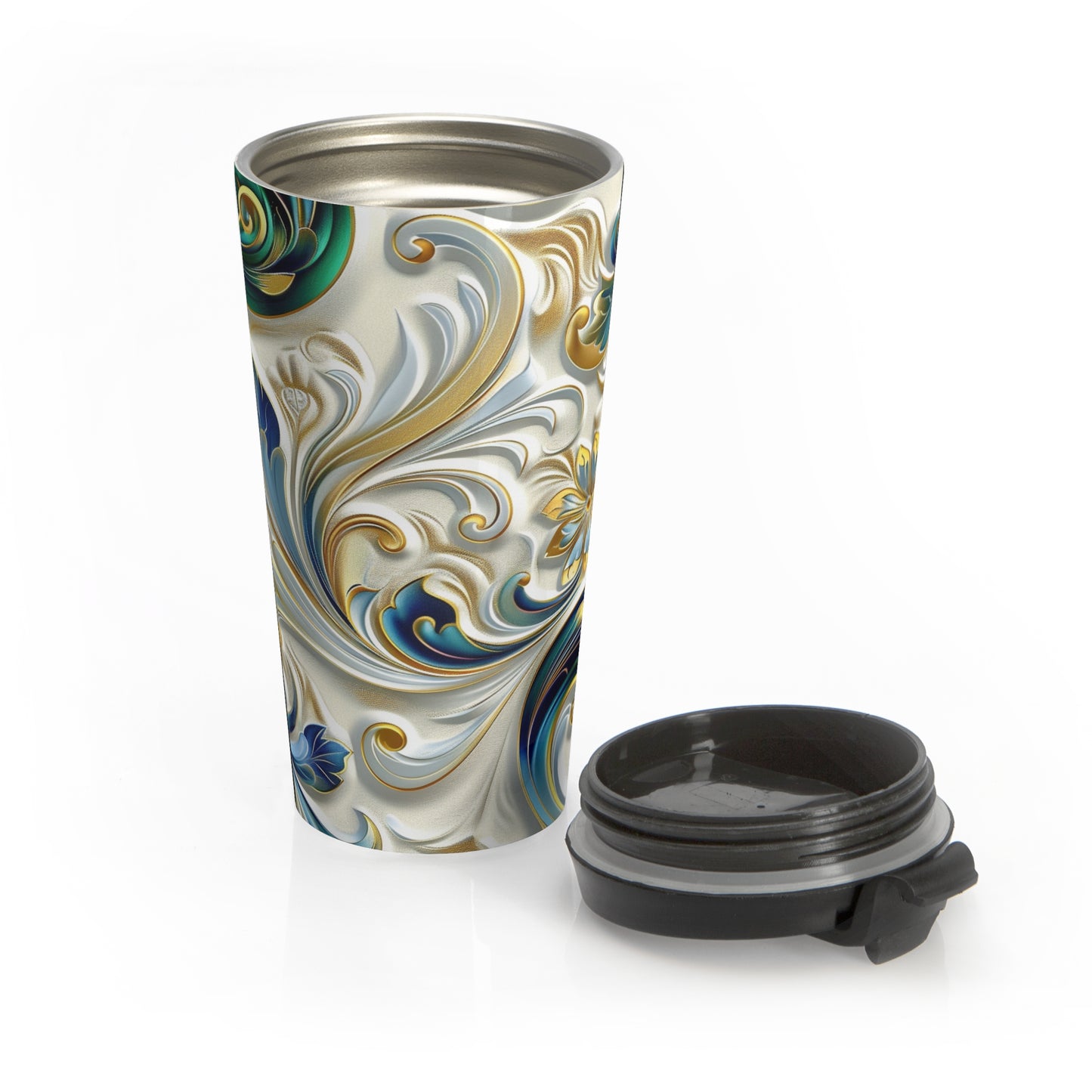 Stainless Steel Travel Mug - Coffee Thermos - Swirls & Floral Patterns 15oz Travel Mug