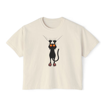 Cute Cat Graphic Women's Boxy Tee, Casual Tee for Cat Lovers, Birthday Gift, Soft Cotton Top, Fun Everyday Wear