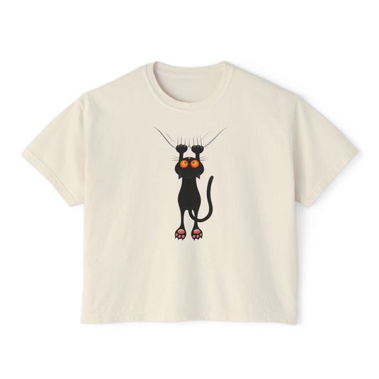 Cute Cat Graphic Women's Boxy Tee, Casual Tee for Cat Lovers, Birthday Gift, Soft Cotton Top, Fun Everyday Wear