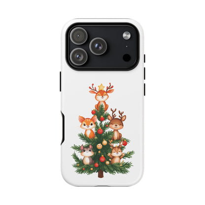 Festive Phone Case - iPhone, Samsung, and Google case - Cute Forest Animals on a Christmas Tree Case