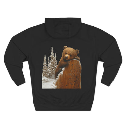 Three-Panel Fleece Hoodie with Bear Cub design - Winter Fleece Hoodie - Bear Cub Hoodie for Men and Women