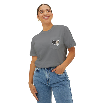 Garment-Dyed Pocket T-Shirt with Adorable Cat Design, Casual Wear, Gift for Cat Lovers, Summer Fashion, Everyday Essentials