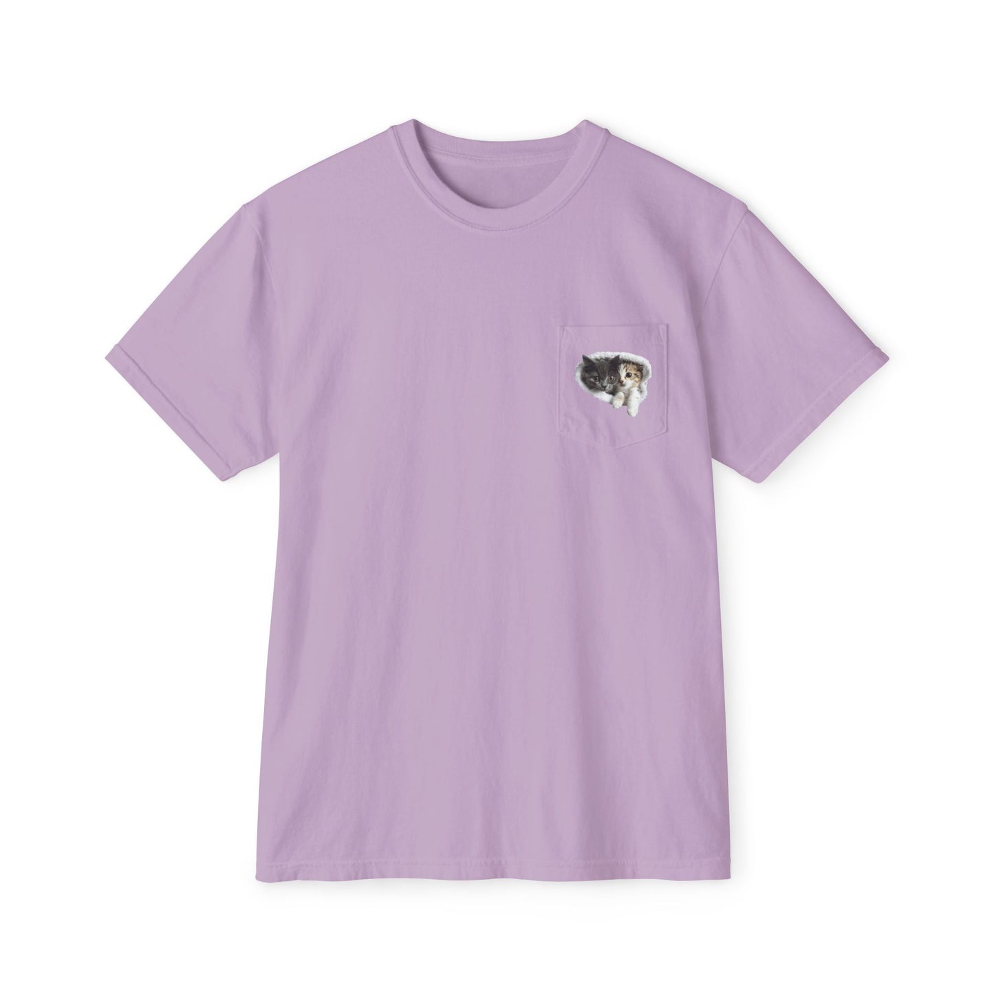 Garment-Dyed Pocket T-Shirt with Adorable Cat Design, Casual Wear, Gift for Cat Lovers, Summer Fashion, Everyday Essentials