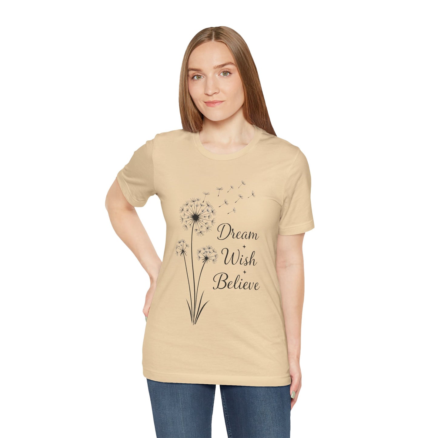 Dream Wish Believe Unisex Jersey Short Sleeve Tee - Inspirational Graphic T-Shirt - Lightweight Fabric Tee