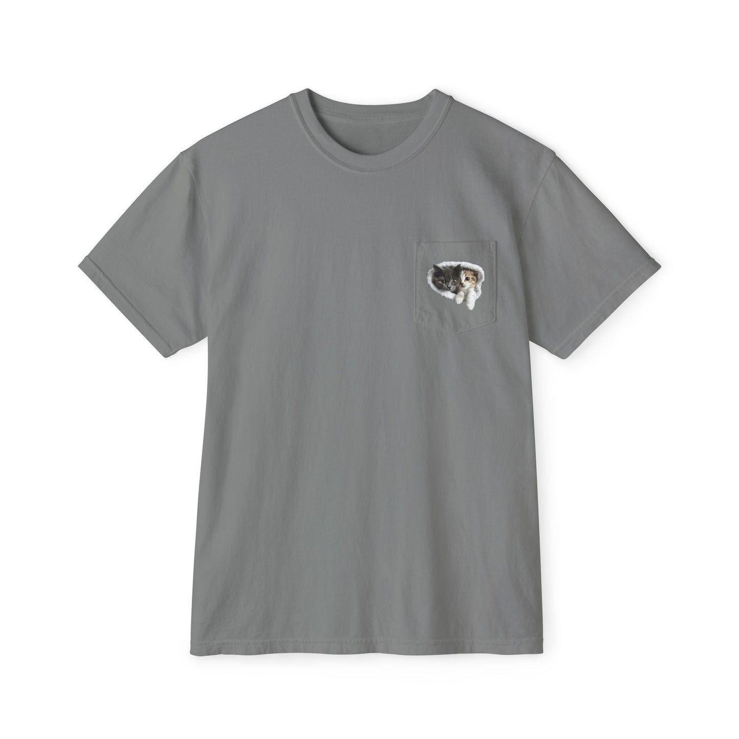Garment-Dyed Pocket T-Shirt with Adorable Cat Design, Casual Wear, Gift for Cat Lovers, Summer Fashion, Everyday Essentials