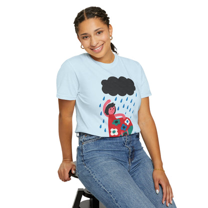 Colorful Rainy Day Unisex T-Shirt - Whimsical Design Featuring Flowers & Clouds - Mother's day Gift - Birthday Gift
