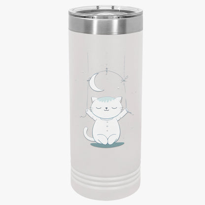 Moonlight Meow Skinny Tumbler, 22oz - Cute Cartoon Cat Hanging from Moon Design Tumbler