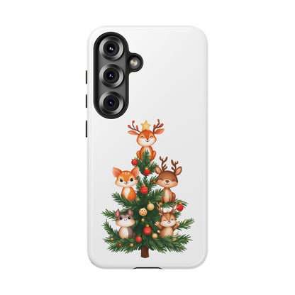 Festive Phone Case - iPhone, Samsung, and Google case - Cute Forest Animals on a Christmas Tree Case
