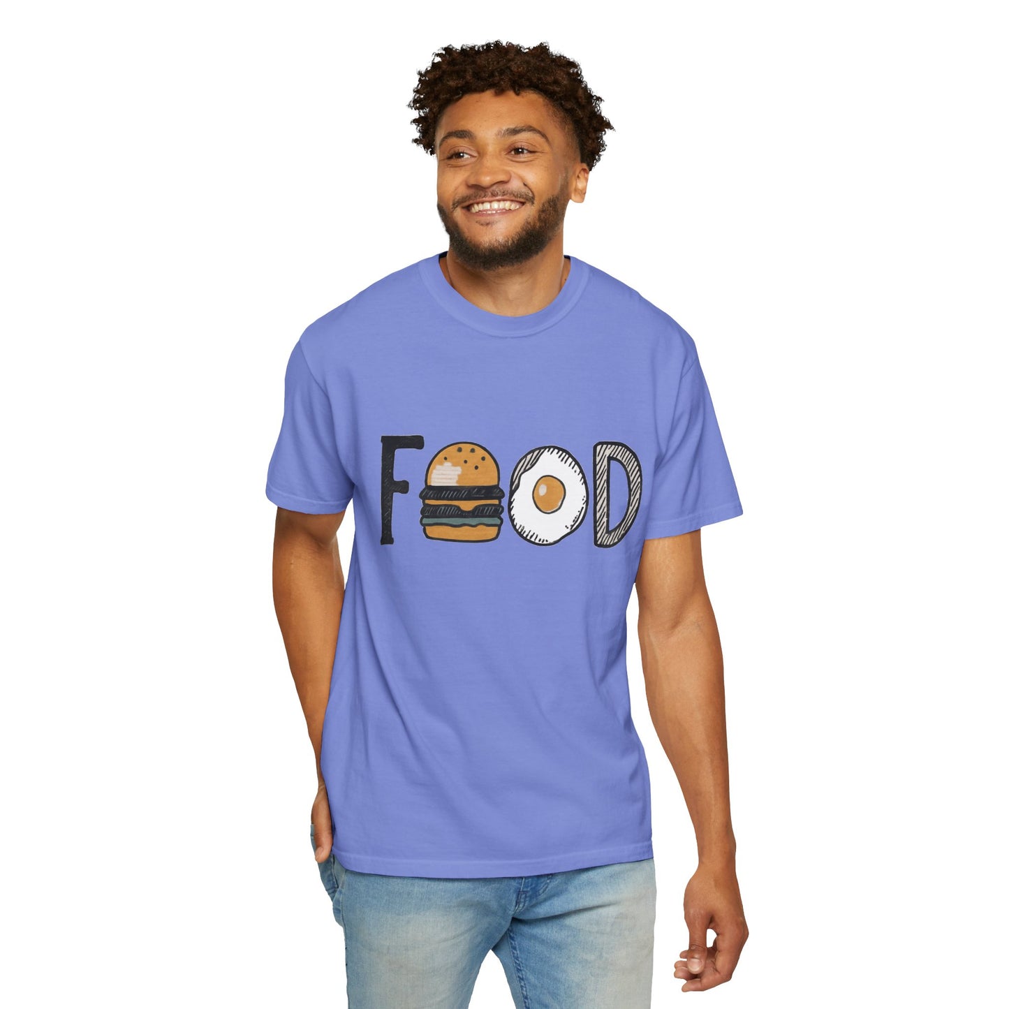 Food Unisex Garment-Dyed T-Shirt | Fun Burger & Egg Graphic