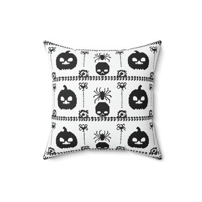 Halloween Pillow - Spun Polyester Square Pillow with Skulls, Pumpkins, and Spiders Design