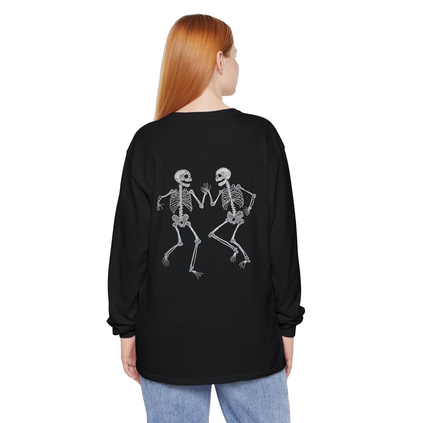 Halloween Tee - Unisex Garment-dyed Long Sleeve T-Shirt with Dancing skeletons