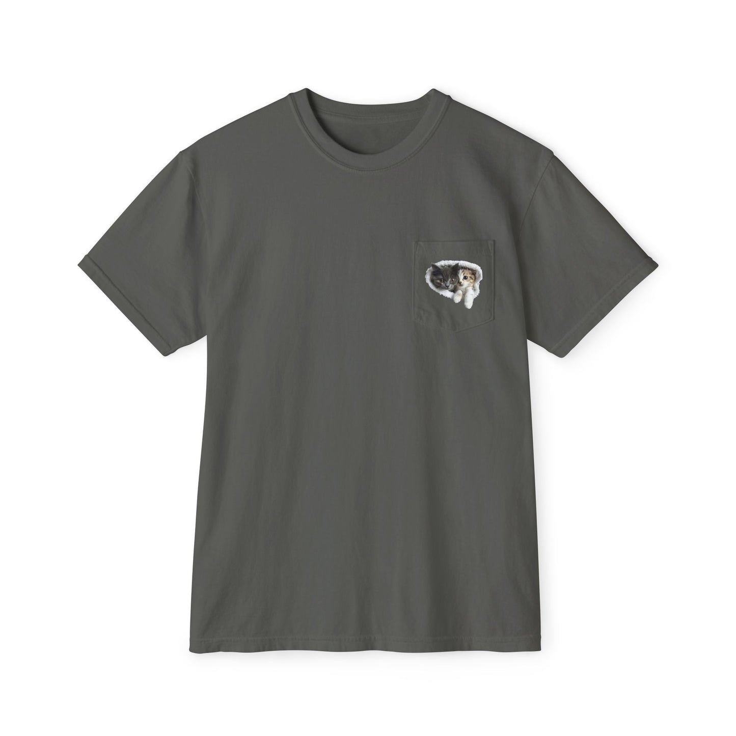 Garment-Dyed Pocket T-Shirt with Adorable Cat Design, Casual Wear, Gift for Cat Lovers, Summer Fashion, Everyday Essentials