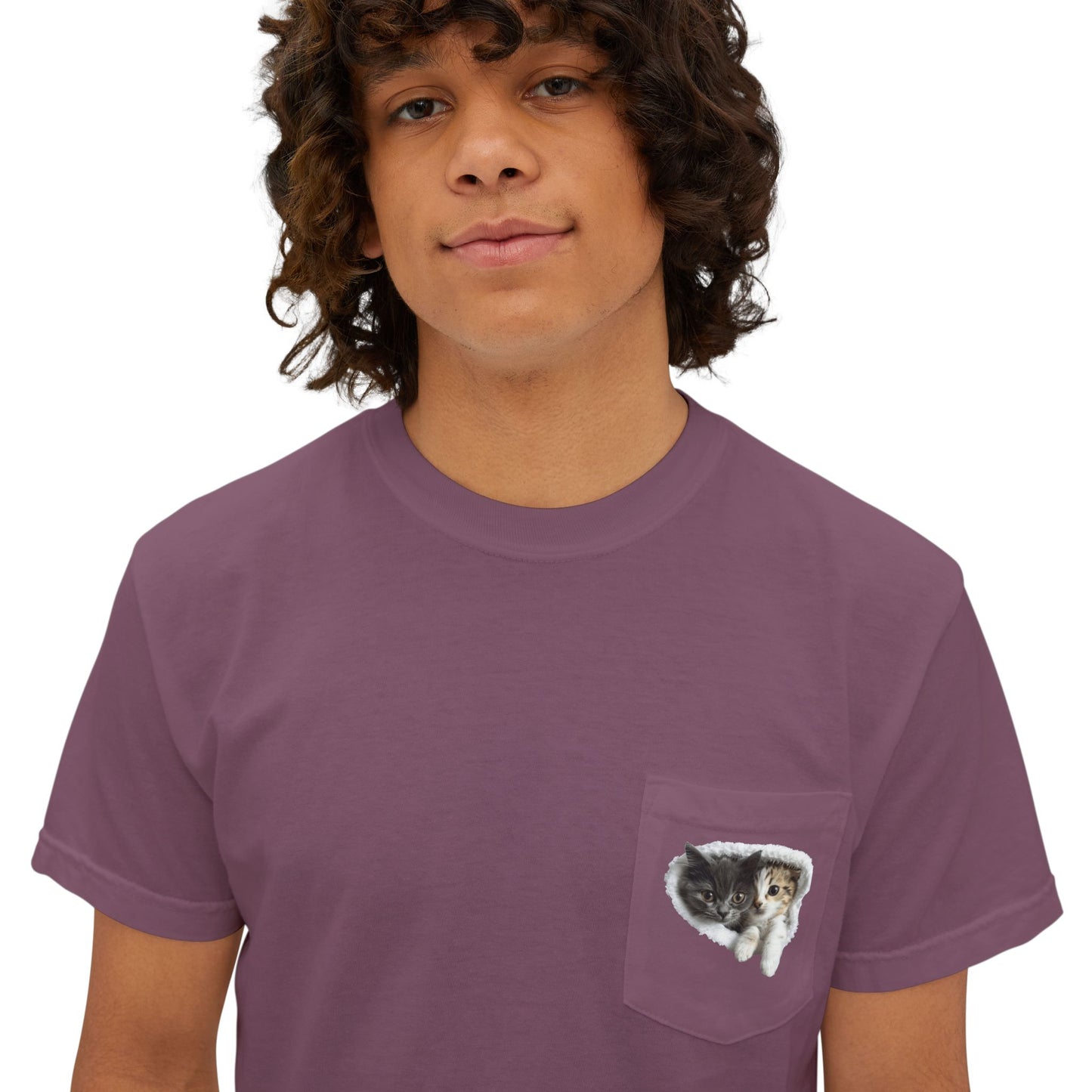 Garment-Dyed Pocket T-Shirt with Adorable Cat Design, Casual Wear, Gift for Cat Lovers, Summer Fashion, Everyday Essentials