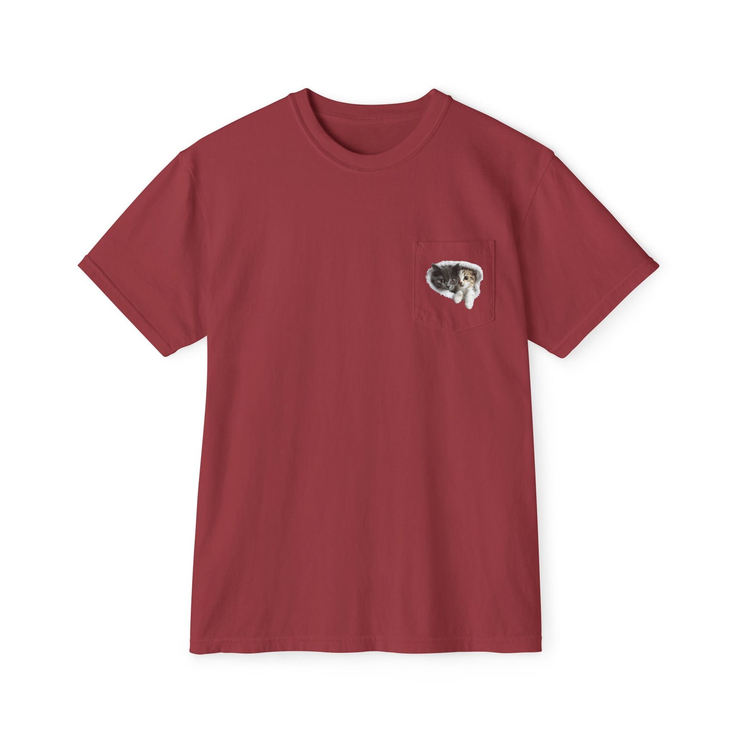 Garment-Dyed Pocket T-Shirt with Adorable Cat Design, Casual Wear, Gift for Cat Lovers, Summer Fashion, Everyday Essentials
