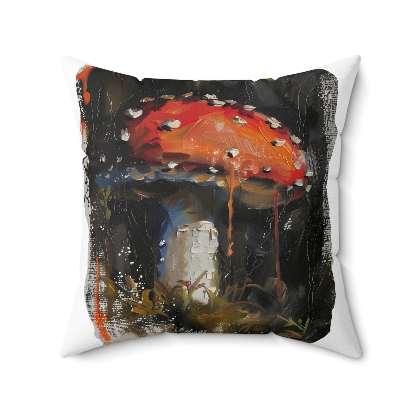 Mushroom Oil colored Square Cushion (White Background)