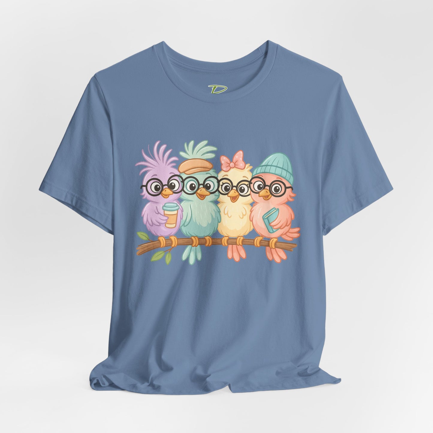 Cute Bird Friends Short Sleeve T-shirt - Perfect Gift for Animal Lovers - Lightweight Fabric Tee