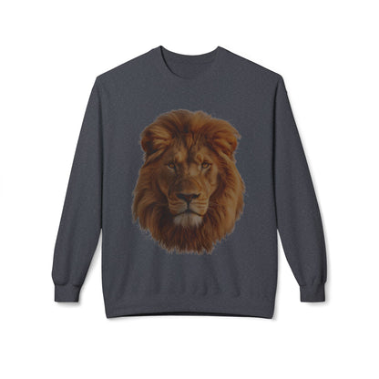 Unisex Midweight Soft style Fleece Crewneck Sweatshirt - Majestic Lion Design Sweatshirt