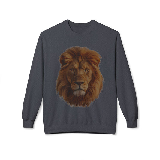 Unisex Midweight Soft style Fleece Crewneck Sweatshirt - Majestic Lion Design Sweatshirt