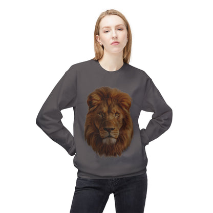 Unisex Midweight Soft style Fleece Crewneck Sweatshirt - Majestic Lion Design Sweatshirt