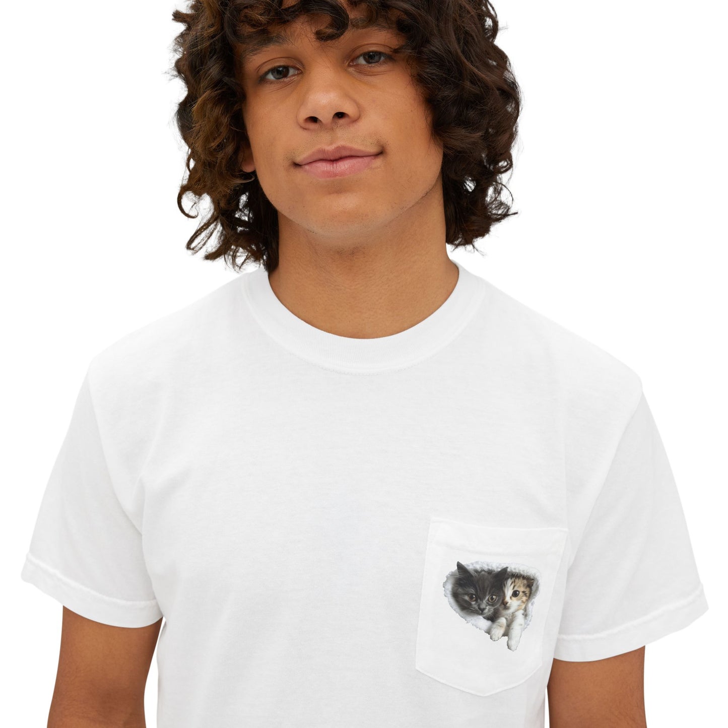 Garment-Dyed Pocket T-Shirt with Adorable Cat Design, Casual Wear, Gift for Cat Lovers, Summer Fashion, Everyday Essentials