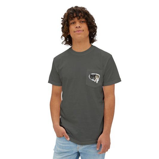 Garment-Dyed Pocket T-Shirt with Adorable Cat Design, Casual Wear, Gift for Cat Lovers, Summer Fashion, Everyday Essentials