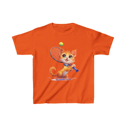 Youth T-Shirt - Cute Cat Playing Tennis - Unisex Youth Heavy Cotton™ Tee